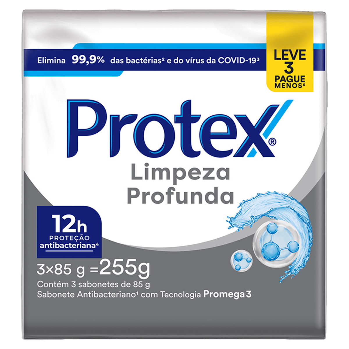 Sabonete Barra Antibacteriano Protex Limpeza Profunda Envoltório 255g 3 Unidades